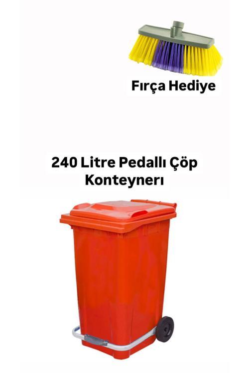 Kırmızı Plastik Metal Pedallı Çöp Konteyneri 240 Litre Konteyner - Isıya Dayanıklı Malzeme - Kırmızı