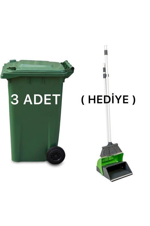 3 Adet Yeşil Plastik Çöp Konteyneri 240 Lt Isıya Karşı Dayanıklı Malzeme(Faras Hediyeli)