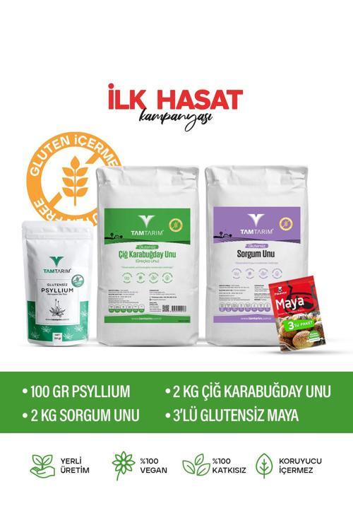 Glutensiz Çiğ Karabuğday Unu 2 Kg – Sorgum Unu 2 Kg – Psyllium 100 Gr – Kuru Maya
