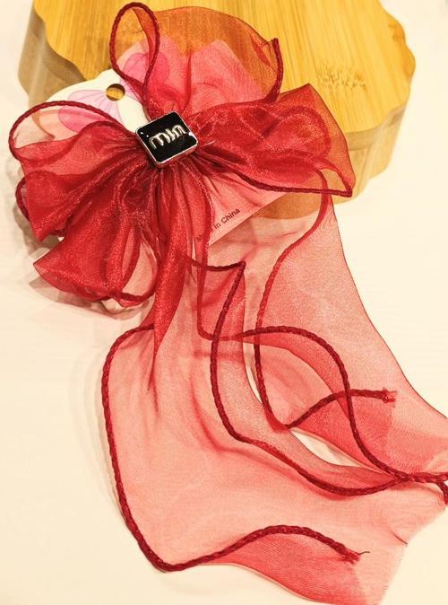 Lüks Bordo Gösterişli Tül Fiyonk Klips Toka