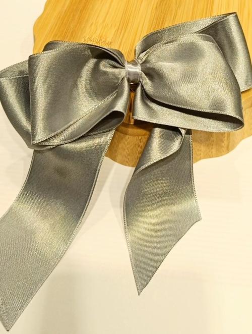 Lüks Gri Gösterişli Saten Fiyonk Klips Toka