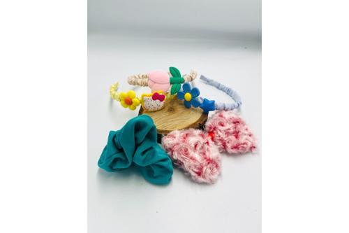 Renkli Desenli Taç Toka Bandana Set