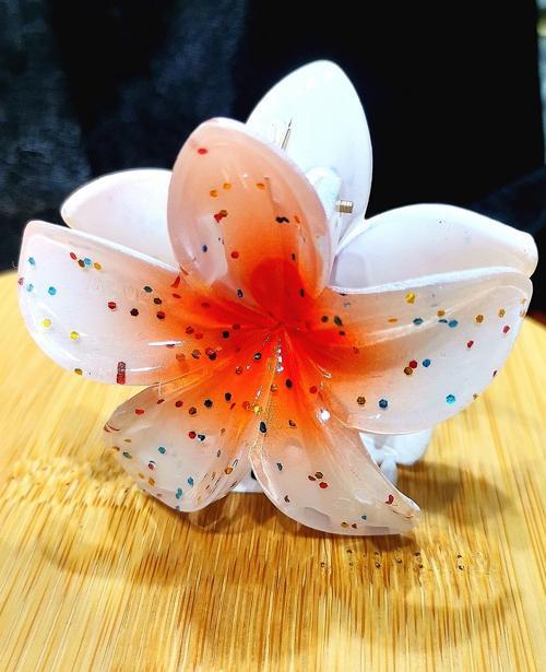 Lüks Figürlü Parıltılı Küçük Turuncu Lotus Toka