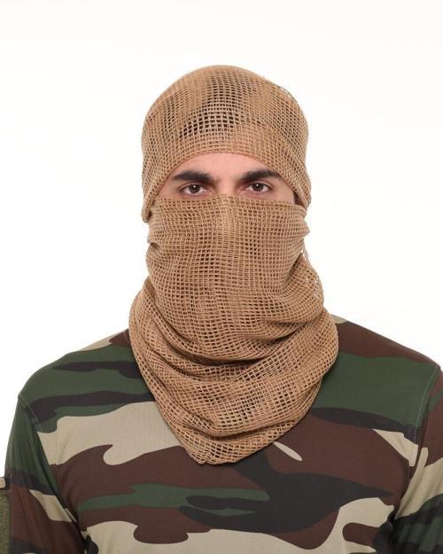 Kamuflaj Kare Fileli Askeri Şal, Fileli Puşi, Gizlenme Ağı Tactical File Puşi - Poşi 90X180 Cm BEJ