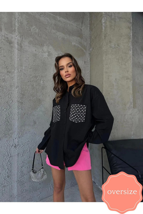 Oversize Droplu Taş İşlemeli Kadın Gömlek