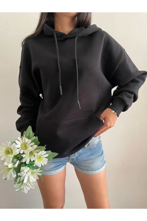 3 Iplik Şardonlu Kapşonlu Sweatshirt