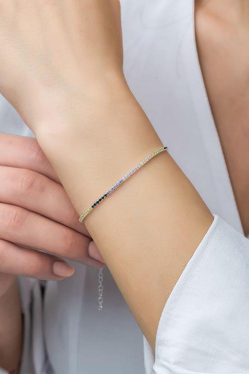 Azuris Silver 925K Gümüş 1,5 Mm Renkli Su Yolu Bileklik