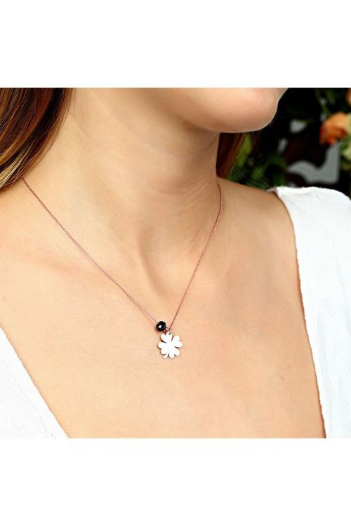 925 Ayar Gümüş Kristal Yonca Kolye