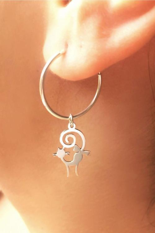 Azuris 925 Ayar Gümüş 1,8 Mm Kedi Halka Küpe