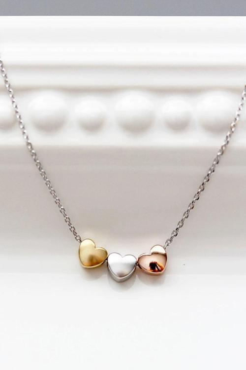 Azuris 925K Gümüş Üç Renk Kalpler Kolye