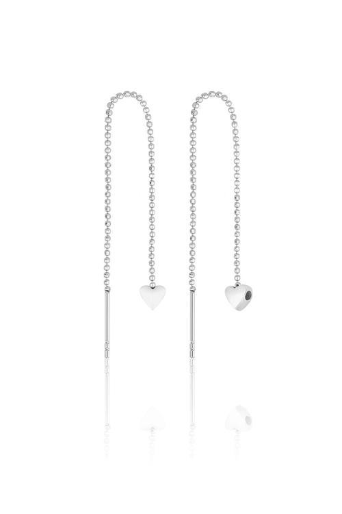 Azuris 925K Gümüş Sıralı Top Zincir Mini Kalp Küpe