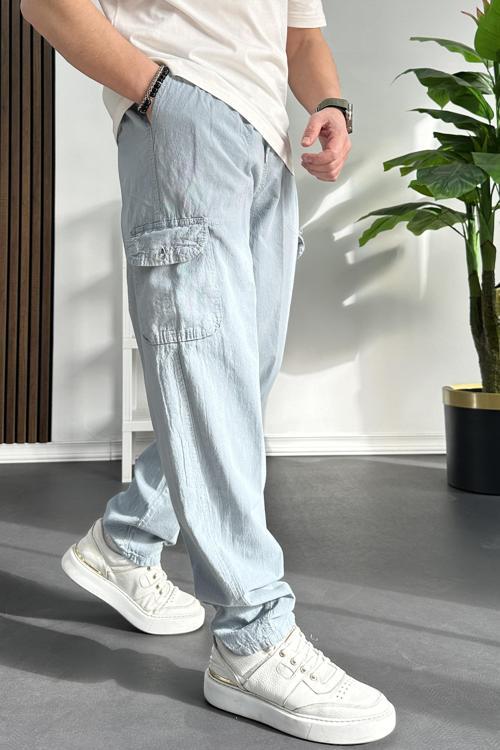 Erkek Baggy Kalıp Kargo Cepli Pantolon Açık Mavi Edw131