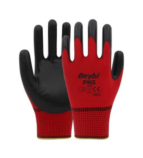 Pn5 No:9 Kırmızı Polyester Nitril Eldiven 12 Çift