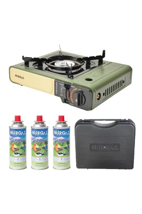Tekli Portatif Ocak Tüp Haki+3 Adet 220 Gr Kartuş Set