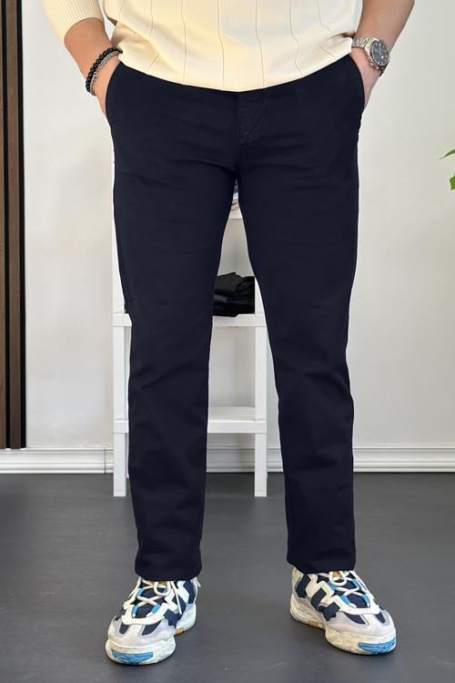 Erkek Pamuklu Chino Pantolon Standart Kalıp Lacivert Edw225 