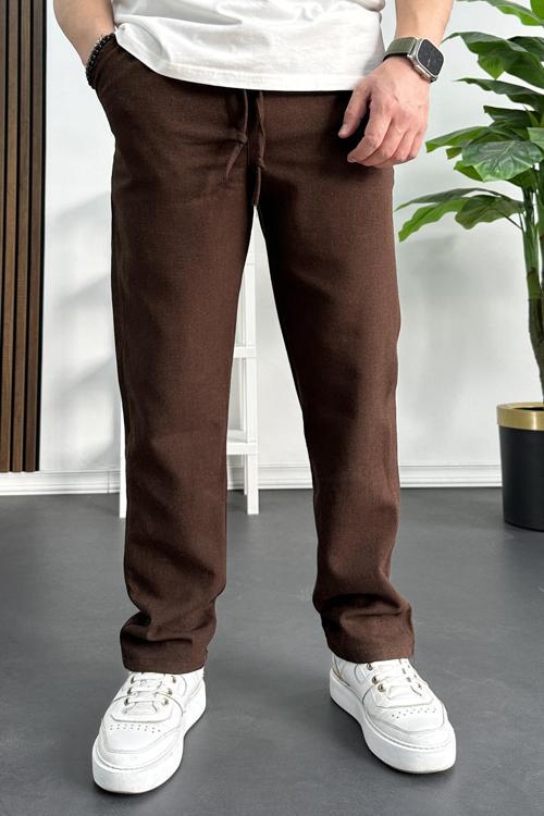 Erkek Rahat Kesim Keten Pantolon Kahverengi Edw138