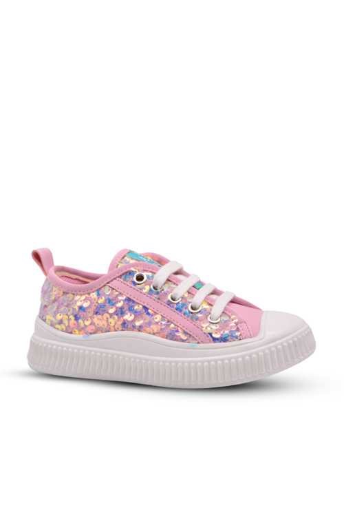 Sweet Kız Çocuk Pullu ve Bağcıklı Pembe Renk Sneaker