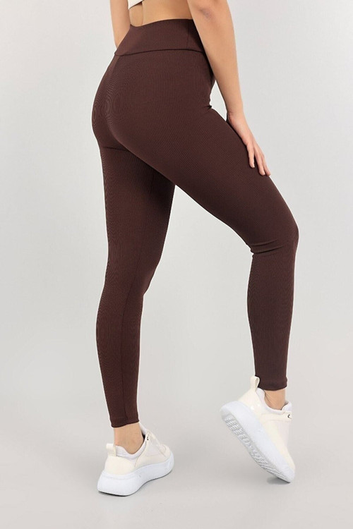 Kadın Kahvrengi Yüksek Bel Fitilli Toparlayıcı Tayt