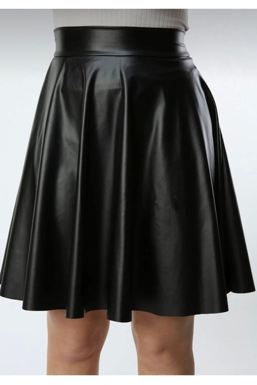 Kadın Siyah Kloş Suni Deri Etek Leather Skirt Midi Boy Lüx Kalite