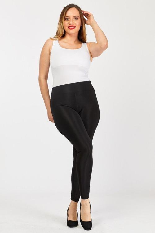 Kadın Siyah Büyük Beden Geniş Kemer Yüksek Bel Toparlayıcı Tayt 3Xl 4Xl 5Xl 6Xl