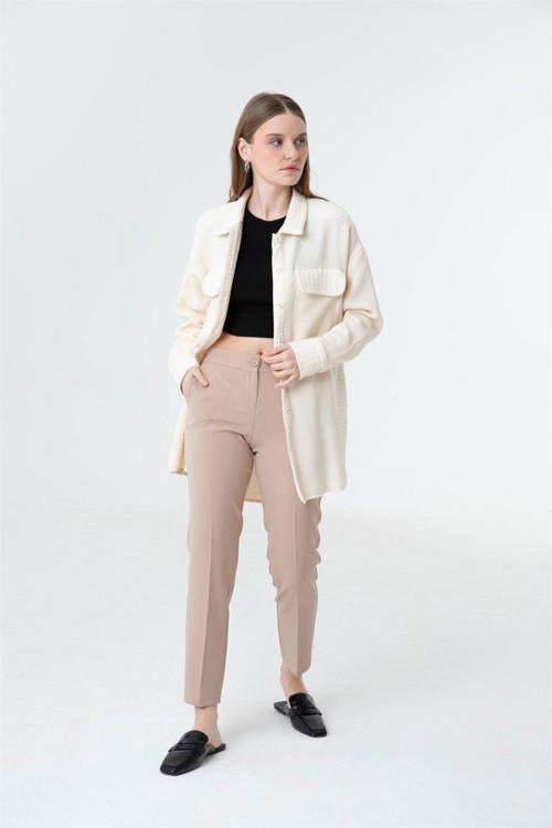 90100 Bel Lastikli Kalem Pantolon Vizon