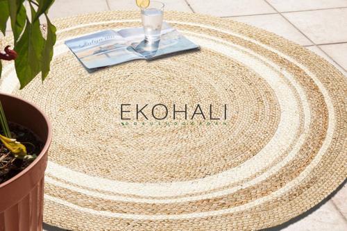 Juno Koleksiyonu Jüt ile üretilen el dokuma sisal kilim ECH 01 Natural White