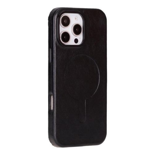 Apple iPhone 16 Pro Max uyumlu, Hakiki Deri, El Yapımı Kılıf, Parlak Siyah