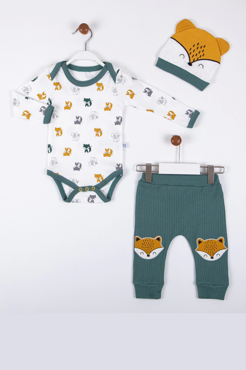 3-12 Ay Erkek Bebek Alt&Üst Takımı Little Fox 3'lü Yeşil