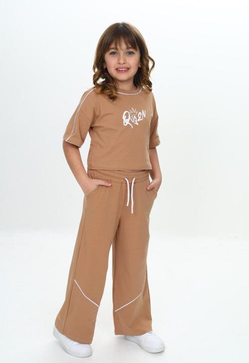 Toontoy Kız Çocuk Queen Baskılı Crop Eşofman Takım