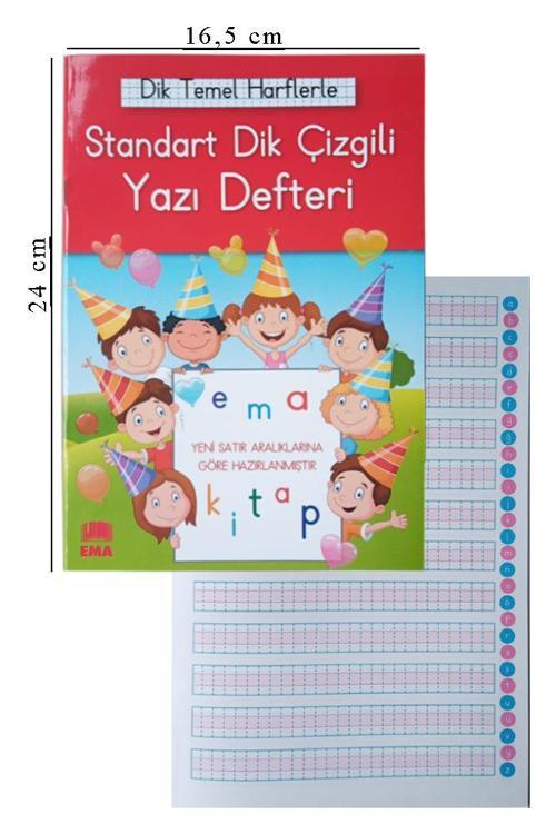Güzel Yazı Defteri Orta Boy Dik Çizgili 16,5x24 cm 24 Yaprak 1 Adet Standart Dik Çizgili Yazı Defteri Dik Temel Harflerl