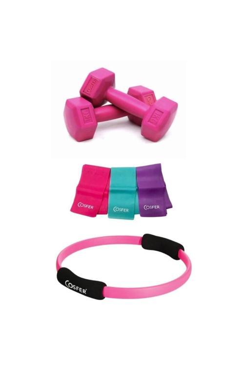 Cosfer Pilates Seti 1X2 Kg Dambıl Çember 3lü Pilates Bant 120X7.5 Cm