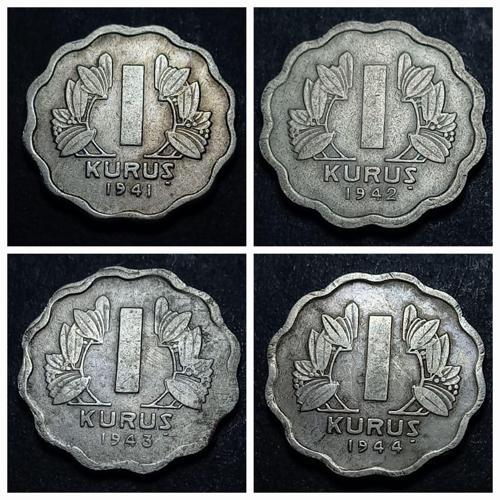 Escoines Koleksiyon 3996367e3734d15287 1941/1942/1943/1944 takım 1Kuruş ÇÇT+/CA eski madeni para