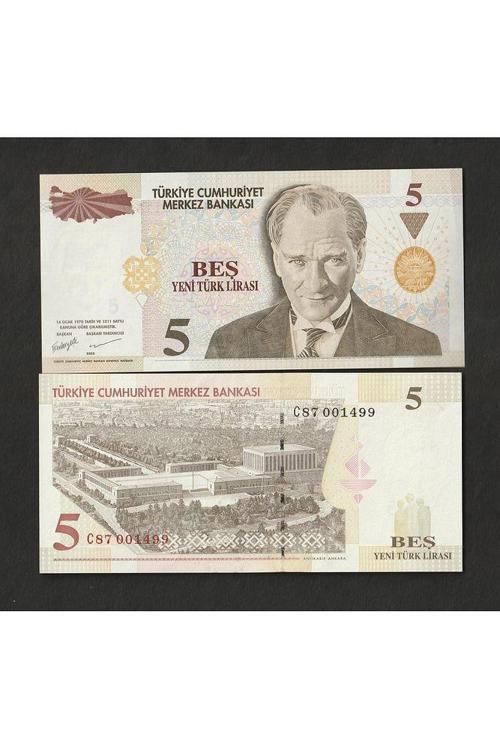Escoines Koleksiyon 3996367e44017166d4 8.emisyon 5 yeni türk lirası ÇİL 001499 (YTL) Eski kağıt para