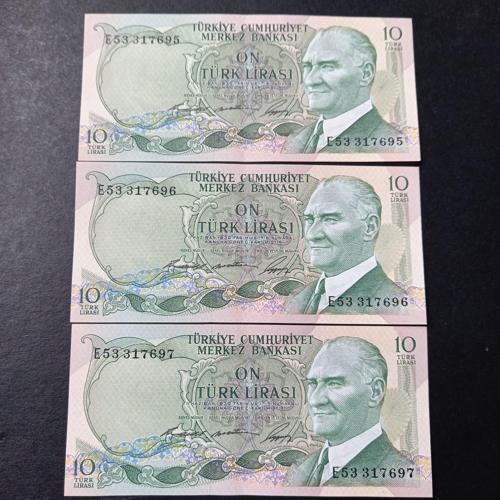 Escoines Koleksiyon 3996367e832474310c Seri Takipli ÇİL 3 Adet 6.Emisyon E53 1.Tertip 10 Lira ÇİL