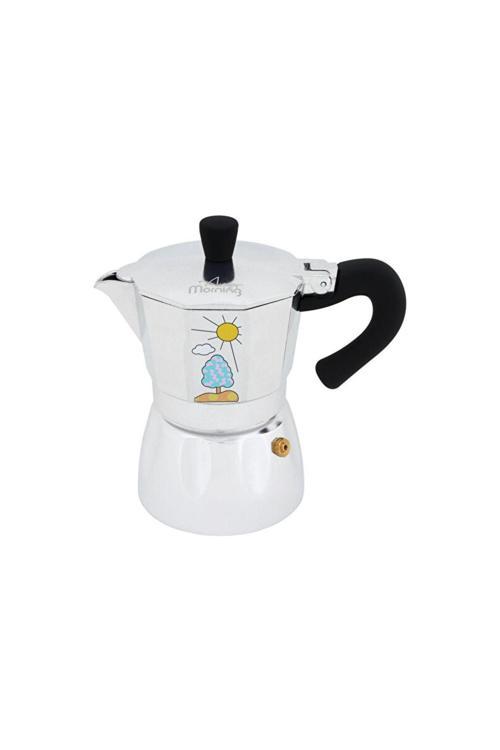 Alüminyum Espresso Kahve Makinesi Moka Pot 240 ml - Desenli, Gümüş