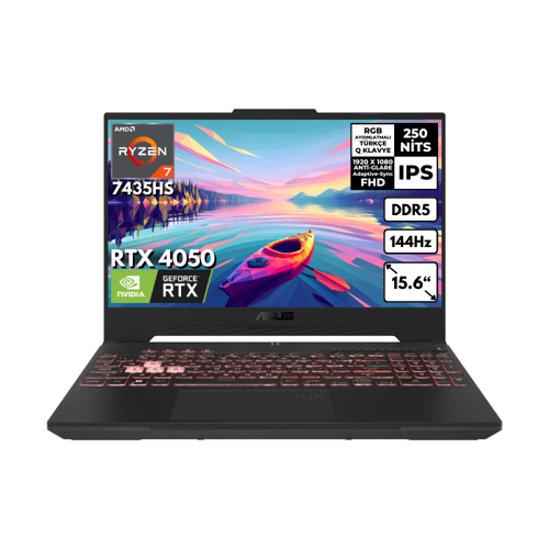 Tuf A15 Ryzen 7-7435HS 8-GBDDR5 512 GBSSD RTX4050 (6GB-140W) 144 Hz Windows 11 Home 15.6" FHD FA507NUR-LP035HMF56