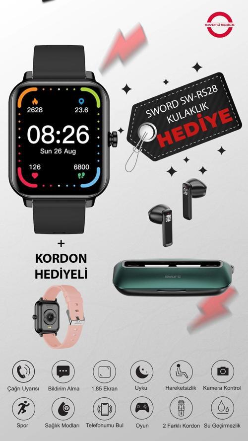 Career Akıllı Saat Kulaklık Hediye! iOS&Android Uyumlu Bildirim,Uyku Takibi,Spor,Sağlık IP67 S
