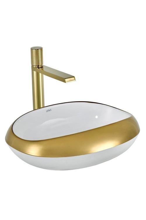 Tezgahüstü Lavabo (Parlak Beyaz-Altın) Ey-4710A