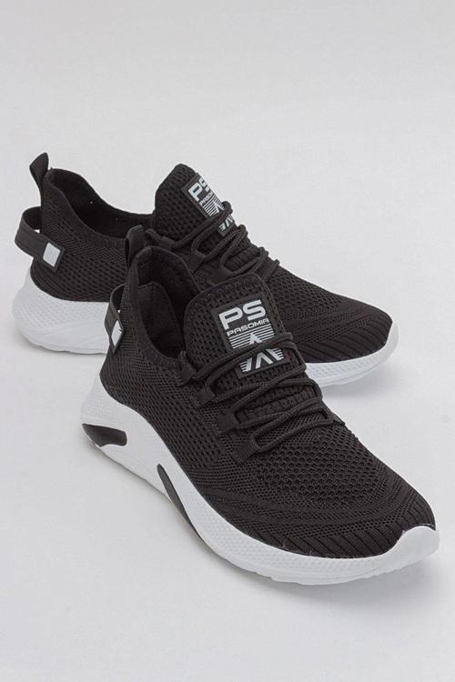 Erkek Sneaker Casual Rahat Bağcıklı Fileli Triko Spor Ayakkabı 2003-101-0003 Siyah-Beyaz-41