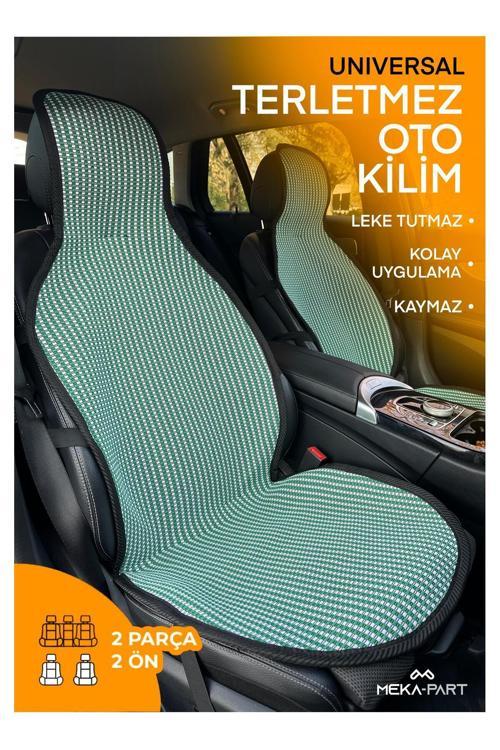 Oto Koltuk Koruyucu Kılıf 2 Parça Universal Ön Koltuklar Yeşil Beyaz %100 Pamuk