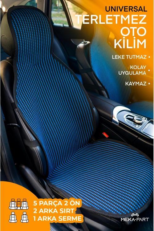 Oto Koltuk Koruyucu Kılıf 5 Parça Universal Mavi Siyah 2 3 %100 Pamuk