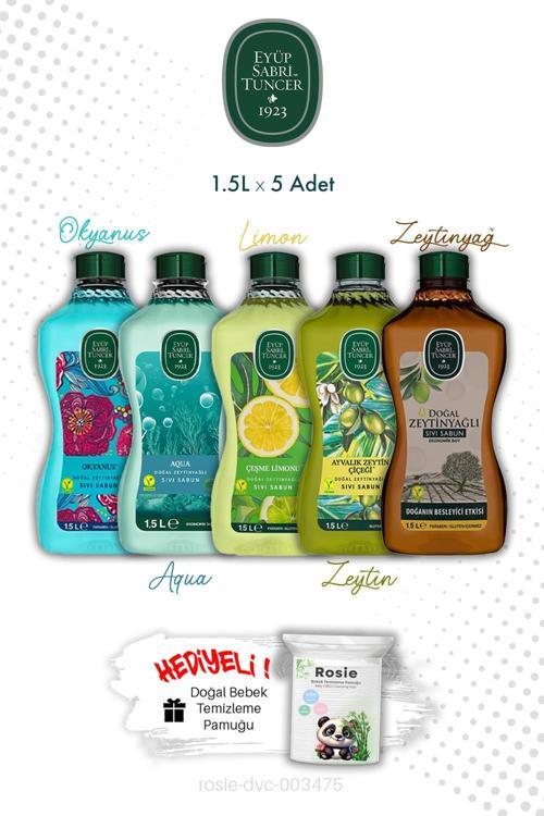 5'li Set Doğal Zeytinyağlı Sıvı Sabunlar 1.5L ve ROSIE