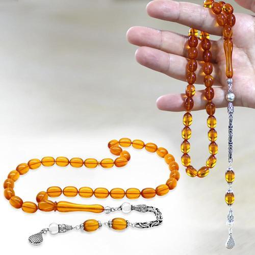 925 Ayar Gümüş Kral Zincir Püsküllü Sülün İmame Beyzi Kesim Turuncu Katalin Tesbih