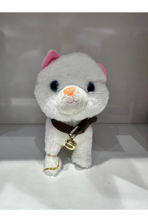 Kedi Tasmalı Kumandalı Yürüyen Sevimli Kedi Peluş Kedi Tasmalı Kedi Beyaz