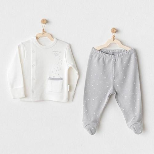 Ac25704 Sıde Snap Set Mommy's Little Star 2'li Zıbın Set Grey