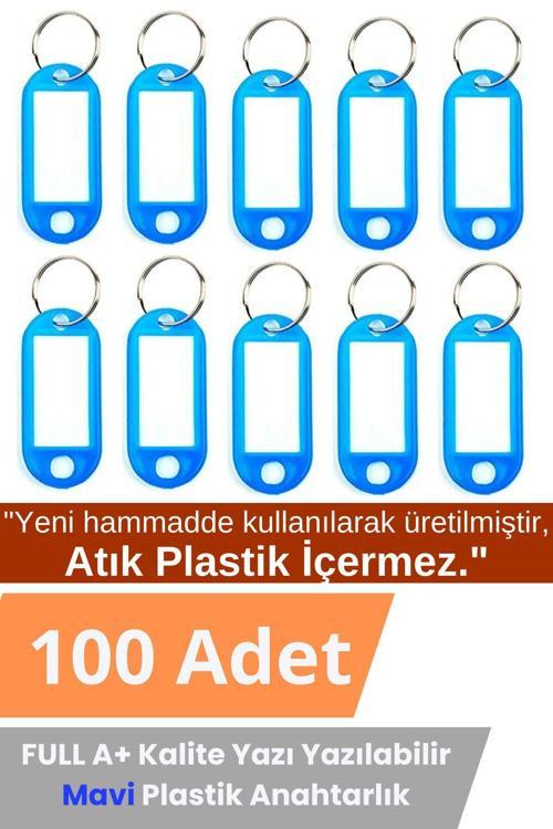 Plastik Anahtarlık Etiket Kimlik Isimlik Yazı Yazmalık Emlakçı Anahtarlığı Mavi Renkli 100 Adet