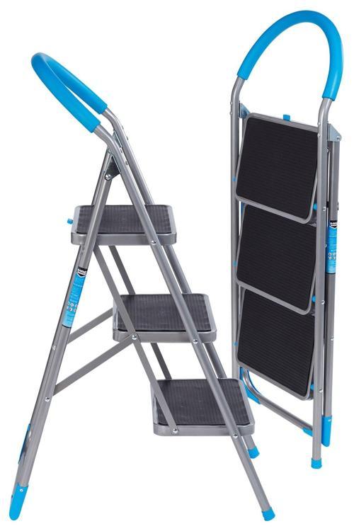 Merdiven 3 Geniş Basamaklı Kaymaz Katlanır Kilitli Cg014