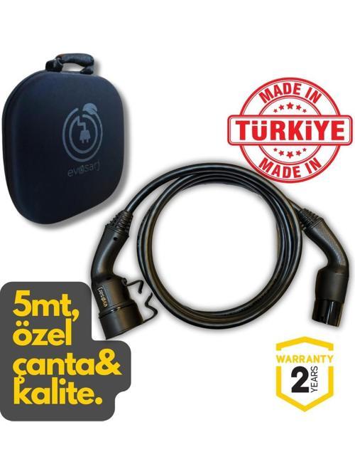 Evşarj Elektrikli Otomobil Araç Şarj Kablosu AC / 22KW/ 32A/ Trifaz