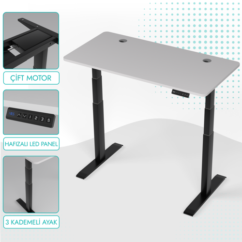 O-Flex Duo Çift Motorlu Elektrikli Yükseklik Ayarlı Masa - 120X60 - Beyaz