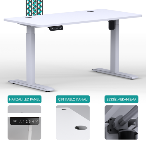 O-Flex Tek Motorlu Elektrikli Yükseklik Ayarlı Masa - 120X60 - Beyaz